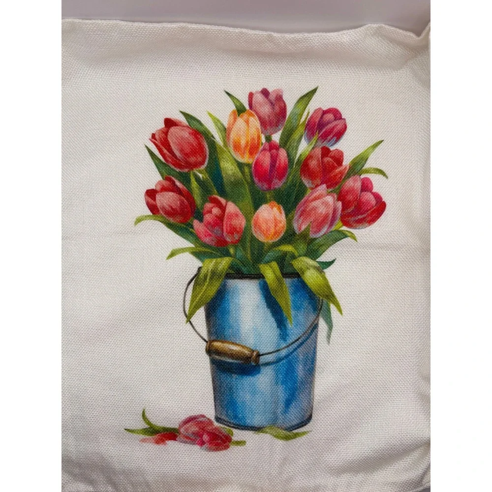 Set‎ of 4 Spring Tulip Pillow Covers 18x18 Farmhouse Floral Decor Cushion Cases